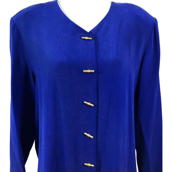SHOMI By Miller Shop 2 Pc Skirt Tunic Set Silk Size 16 Cobalt Blue Gold Buttons - Picture 8 of 8